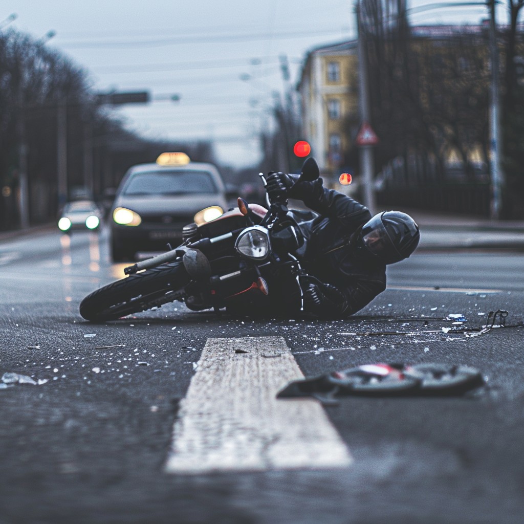 Motociclista con paraschiena dopo una caduta in moto